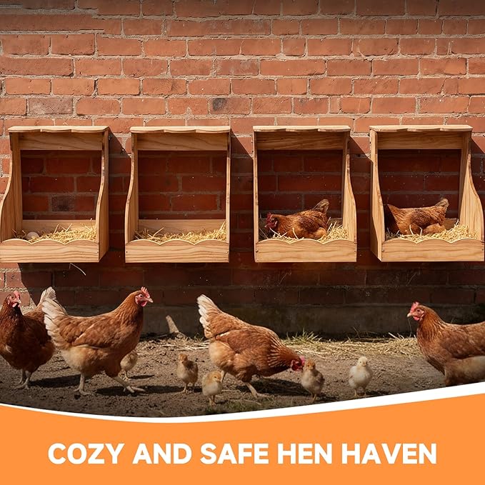 2 Pack Wooden Chicken Nesting Box for Laying Eggs, Hen Nesting Box Wall Mount for Chicken Coop, Versatile Use for Hens, Ducks, Chickens, Easy to Assemble