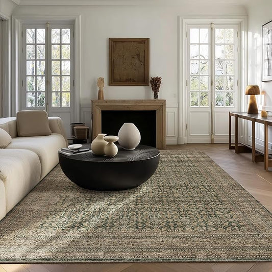 Machine Washable Rugs for Living Room: 5x7 Area Rugs Boho Vintage Rugs Stain Resistant Non Slip Low Pile Soft Lightweight Carpet for Bedroom Kitchen Dining Room Nursery Kids Room Farmhouse