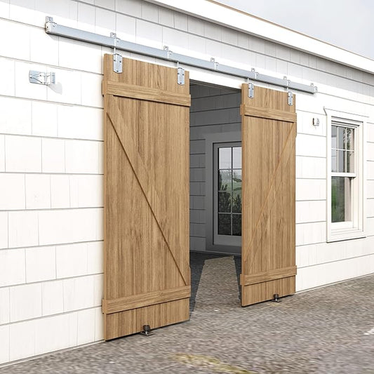 8FT Heavy Duty Galvanized Steel Exterior Sliding Barn Door Hardware Kit, 450 lbs Capacity,Kit for Outdoor,Fit MAX 2 Door Width 48in