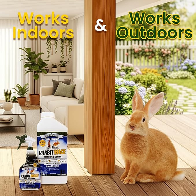 Nature’s MACE Rabbit Mace, Rabbit Repellent Outdoor, Spray & Concentrate Kit, Covers 29,400 Sq Ft, Rabbit Deterrent for Lawns, Yard, Garden, Mint Scent Spray, Safe to use around Pets, People, & Plants