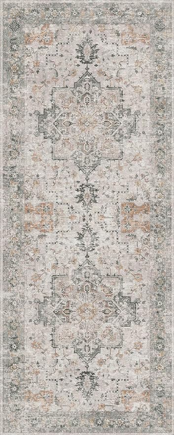 GENIMO Runner Rug 2x8 Non Slip Vintage Hallway Runner Rug, Low Pile Lightweight Rugs for Entryway, Hallway, Kitchen and Corridor, Light Taupe Brown