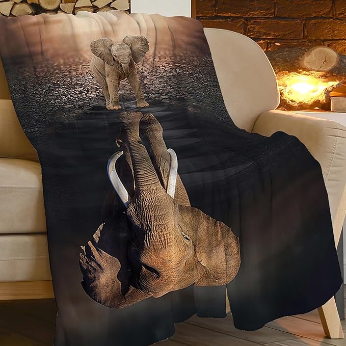 Wild Elephant Blanket Elephant Lovers Throw Blanket Super Soft Plush Lightweight Warm Fleece Flannel African Animals Decor Blanket Gifts for Girls Boys Women Men for Sofa Couch Bed 60"X80"