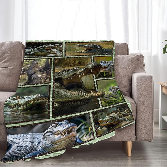 Crocodile Blanket Alligator Throw Blanket Cozy Plush Fleece Flannel Animal Blankets Lightweight Fuzzy Party Gifts for Girls Boys Women Men 50"X40"