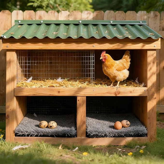 12 Pack Chicken Nesting Pads for Chicken Coop, 11.8"x11.8" Reusable Plastic Artificial Grass Nesting Box Pads Washable Laying Eggs Turf Egg-Protecting Mats for Coops, Pets & Crafts - Grey