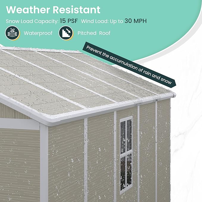 UDPATIO Outdoor Shed 7.5x10.7 FT, Plastic Storage Shed for Bike, Garbage Can, Tool, Outside Sheds & Resin Shed with Lockable Door for Backyard, Patio, Lawn, Standstone