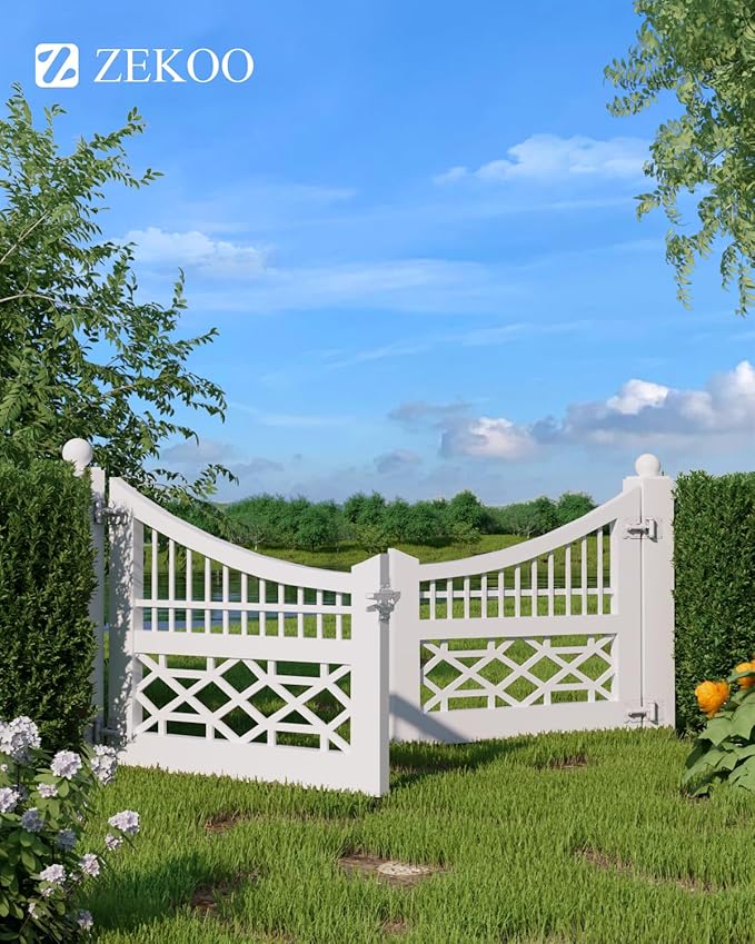 ZEKOO Stainless Steel Vinyl Fence Gate kit, Self Closing Gate Hinges and Latch, Rust Proof, Use for Vinyl Fence Gate and Wood Fences Gate, Heavy Duty 1 Gate Latch 2 Gate Hinges (White)