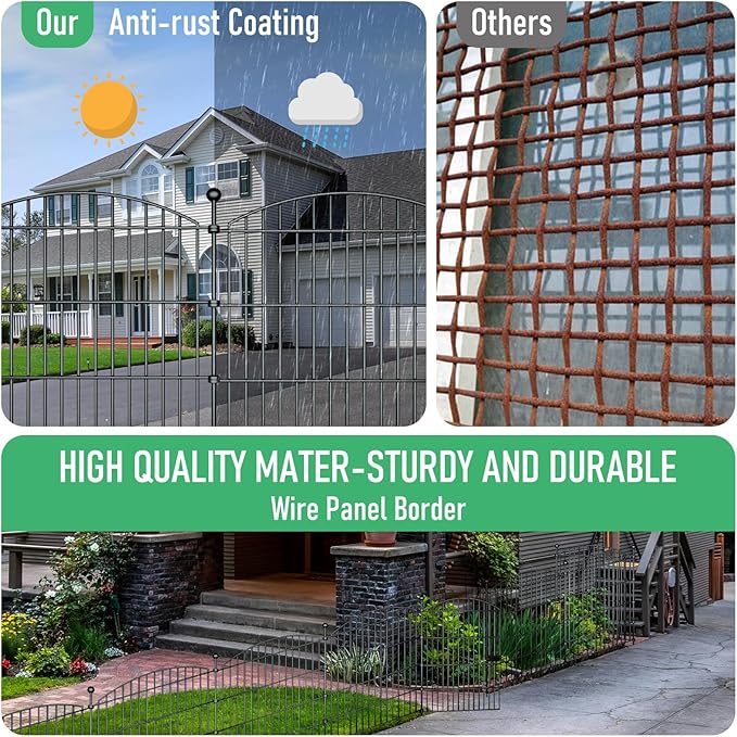 10 Panels Garden Fence Dog Fence Outdoor for Yard, 32in H x 23.6ft L Rustproof Metal Fencing with Ground Stakes | No Dig Animal Proof Containment for Pets/Rabbits | Durable Patio Security Panels