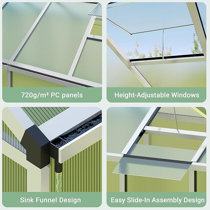 Greenhouse, 8x12 Ft Outdoor Greenhouses, Accessible Green House with Roof Vents and Sliding Doors, Aluminum Frame Polycarbonate Greenhouses, Large Greenhouse for Outdoor Gardens and Backyards, Silver