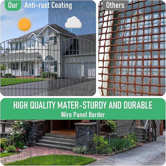 10 Panels Garden Fence Dog Fence Outdoor for Yard, 40in H x 23.6ft L Rustproof Metal Fencing with Ground Stakes | No Dig Animal Proof Containment for Pets/Rabbits | Durable Patio Security Panels