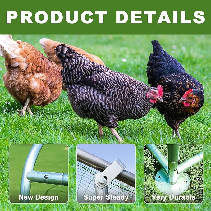 Chicken Coop Large Metal Chicken House/Pen for 6/10 Chickens with Waterproof Cover Walk-in Poultry Cage for Chicken Run,Chicken House for Outdoor Farm Use(9.8'Lx6.5'Wx6.5'H)