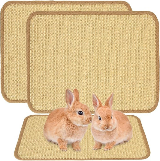 4PCS Rabbit Scratching Pad 16 x 12 Inch, Natural Sisal Bunny Scratching Pad, Rabbit Scratch Mat, Claws and Teeth Care Mats for Biting Sleeping Nesting Small Animal Bedding Chew Toys