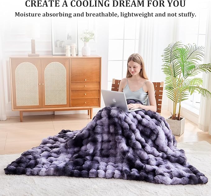 Faux Fur Throw Blanket for Couch, 1000 GSM Cozy Fuzzy Fluffy Soft Plush Thick Bubble Sherpa Blanket for Sofa Bedroom Living Room, Mothers Day Birthday Gifts for Women Home Decor