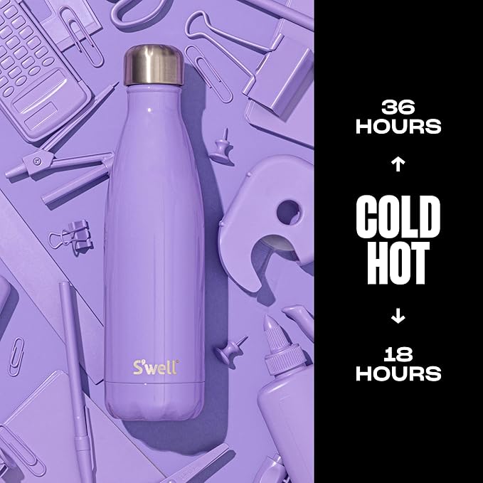 S'well Stainless Steel Water Bottle, 17oz, Hillside Lavender, Triple Layered Vacuum Insulated Containers Keeps Drinks Cold for 36 Hours and Hot for 18, BPA Free, Perfect for On the Go