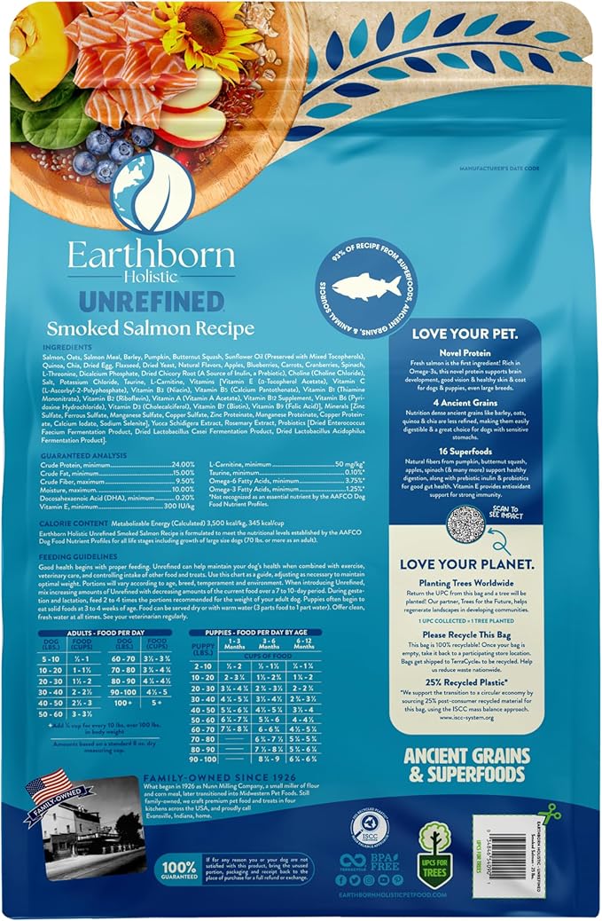Earthborn Holistic Unrefined Smoked Salmon 25 lb. Ancient Grains & Superfoods Dry Dog Food