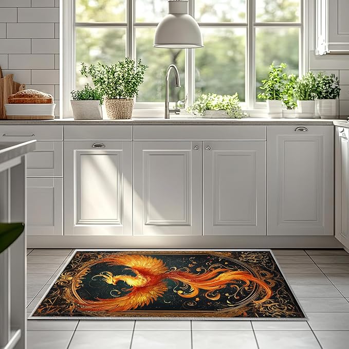 2x3 Phoenix Area Rugs Boho Vintage Phoenix Rug for Bathroom Kitchen Entryway Indoor Soft Non-Slip Thin Hippie Carpet Small Doormat for Office Dining Room Under Table Washable Machine