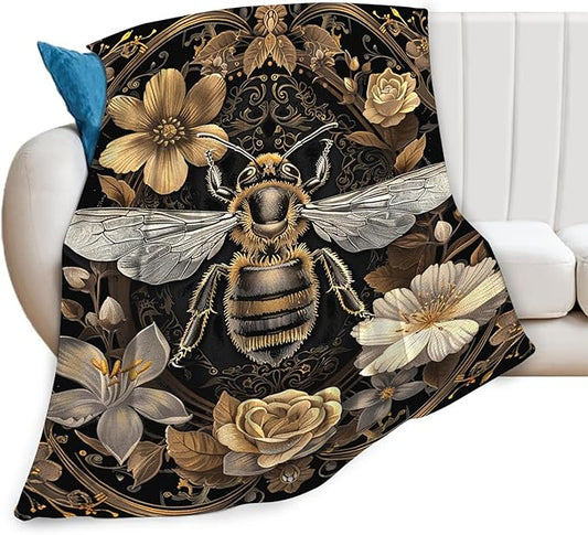 Tijuboni Bee Throw Blanket Bee Gifts for Women Men Girls Boys Kids Adults Soft Flannel Fleece Blanket for Couch Sofa Bed Home Decor 50"x60"