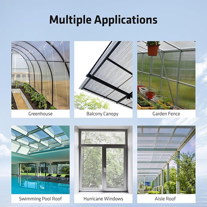 UMIG 8 PCS 6' x 2' x 0.24'' Polycarbonate Greenhouse Panels, Twin-Wall Waterproof UV Protected Corrugated Plastic Roof Panels Sheets, Clear Replacement Panels for Greenhouse, Outdoor, Plant