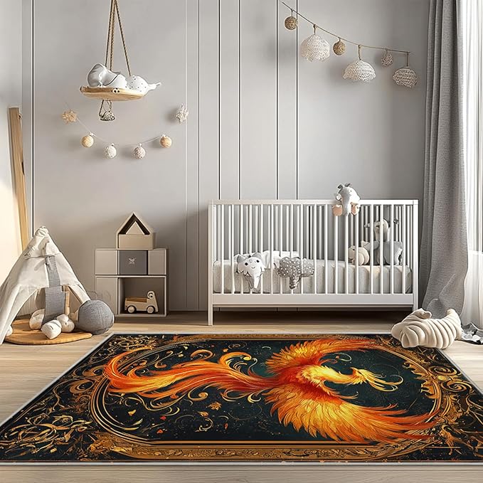 4x6 Phoenix Area Rugs Boho Phoenix Rug for Living Room Indoor Soft Non-Slip Thin Large Carpet Vintage Rugs for Bedroom Home Decor Under Table Washable Machine