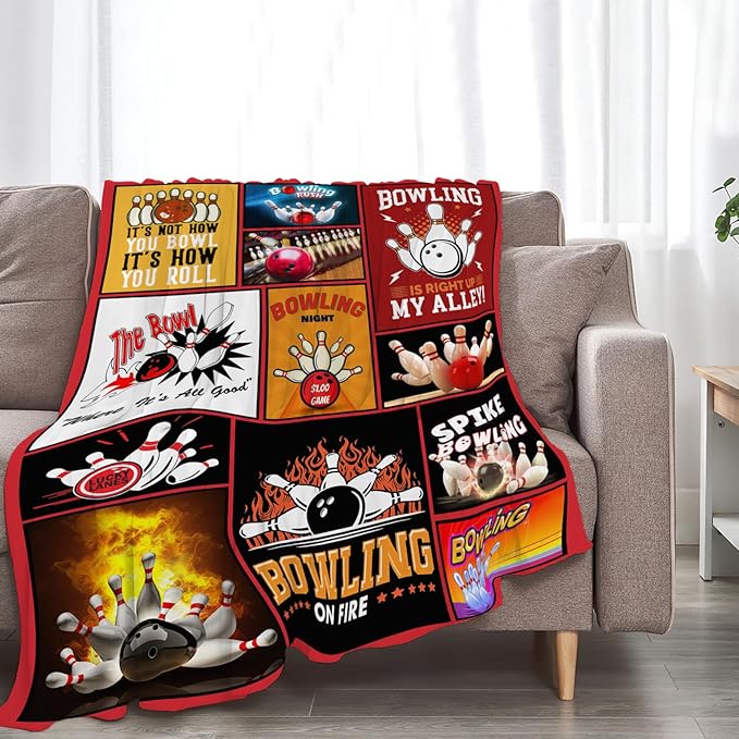 Bowling Blanket Bowling Sport Lover Throw Blankets Gifts for Girls Boys Kids Soft Cozy Fleece Plush for Couch Sofa Bed 80"x60"