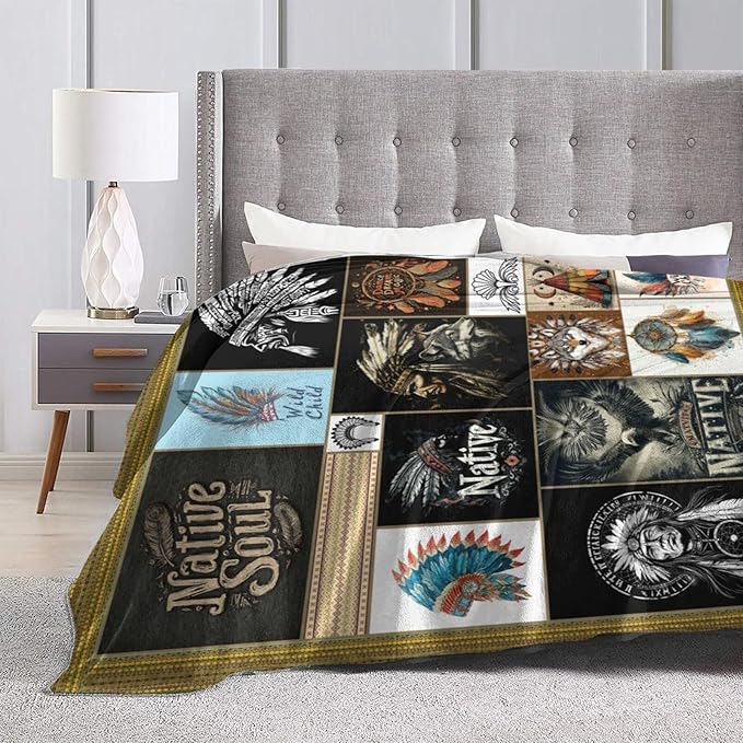 Native American Throw Blanket Southwest American Blankets Fleece Plush Flannel Super Soft Cozy Warm Lightweight Indian Decor Gifts for Boys Girls Kids Adults Men Women 40" x 50"