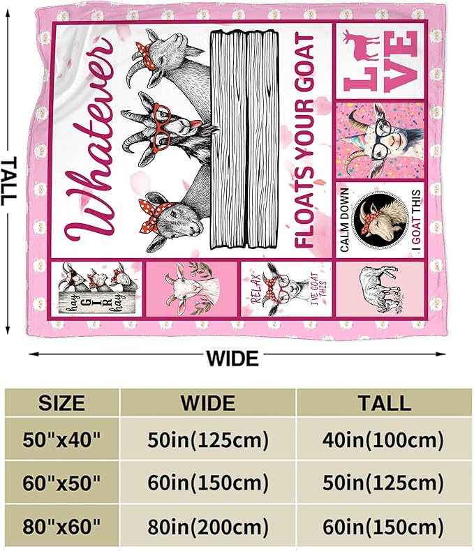 Goat Blanket, Pink Goats Throw Blanket, Sheep Gifts Blankets Stuff Fleece Flannel Plush for Girls Women Men Boys Lovers Adults Soft Bedding Gift for Sofa Bed Office Home Decor 80"x60"