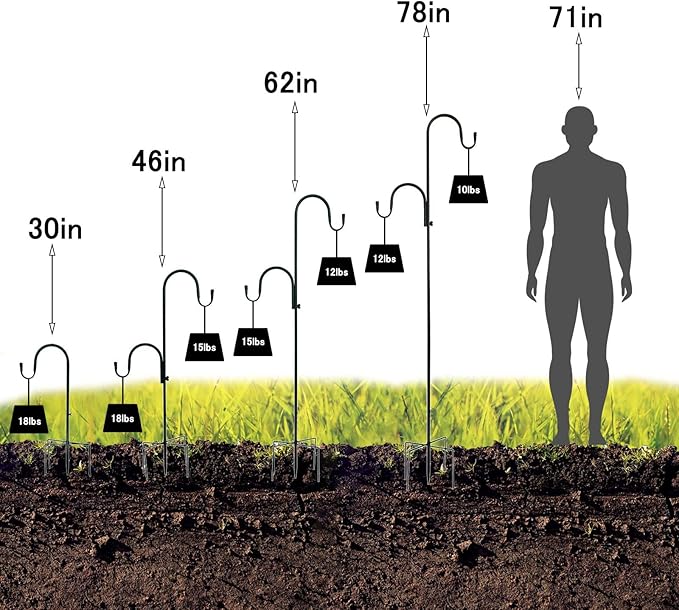 MIPON 2 Pack 78 Inch Double Shepherds Hooks for Outdoor Bird Feeder,Hanging Plants,Solar Light,Adjustable 78/62/46/30 Inch,3/4 Inch Width Heavy Duty Garden Shepards Hook