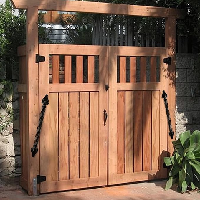 14" Gate Spring Self Closing Heavy Duty Outdoor Door Spring Automatic Fence Gate Closure Hardware Spring Loaded Gate Latch with Adjustable Tool for Wooden and Vinyl Fence, Black (2 Pack)