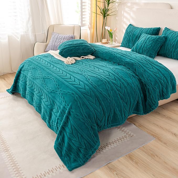 YUSOKI Sherpa Twin XL Blanket(Without Pillows)-3D Stylish Design Super Soft Blankets for Teen Girls Women Couch Bed Sofa Chair Men Boys Gift(Teal,65"x90")