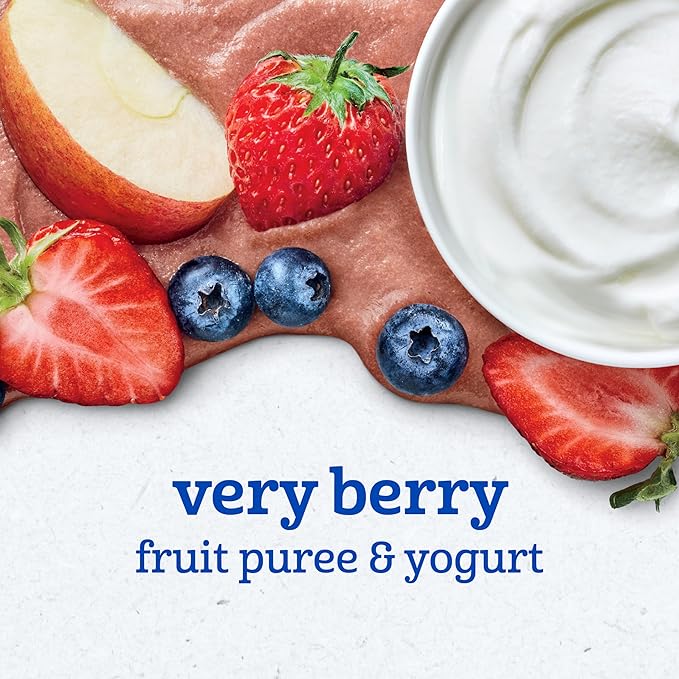 Gerber Toddler Food, Very Berry, Fruit Puree and Yogurt Pouch. No Added Sweeteners, 12PK