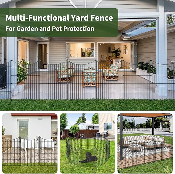 10 Panels Garden Fence Dog Fence Outdoor for Yard, 32in H x 23.6ft L Rustproof Metal Fencing with Ground Stakes | No Dig Animal Proof Containment for Pets/Rabbits | Durable Patio Security Panels