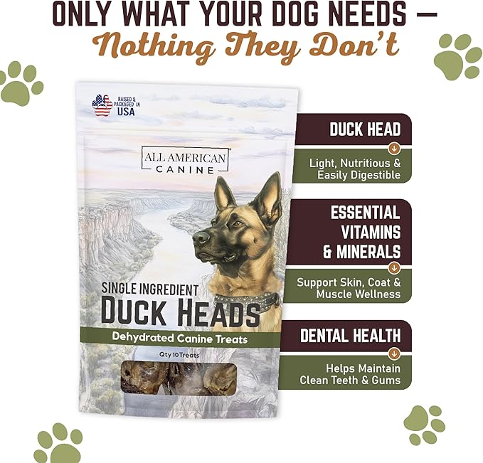 30 Natural Duck Head Dog Treats – Single Ingredient, Dehydrated & Digestible – Low-Fat, High-Protein Chew for Training & Dental Health – Made in USA