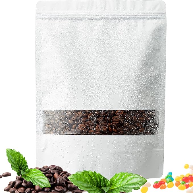 100 Pack Smell Mylar Proof Bags for Food Storage, Resealable Packaging Bags for Small Business, Stand Up Foil Pouches Reusable Heat Sealable Bags with Clear Window (White, 3.9x5.9 In)