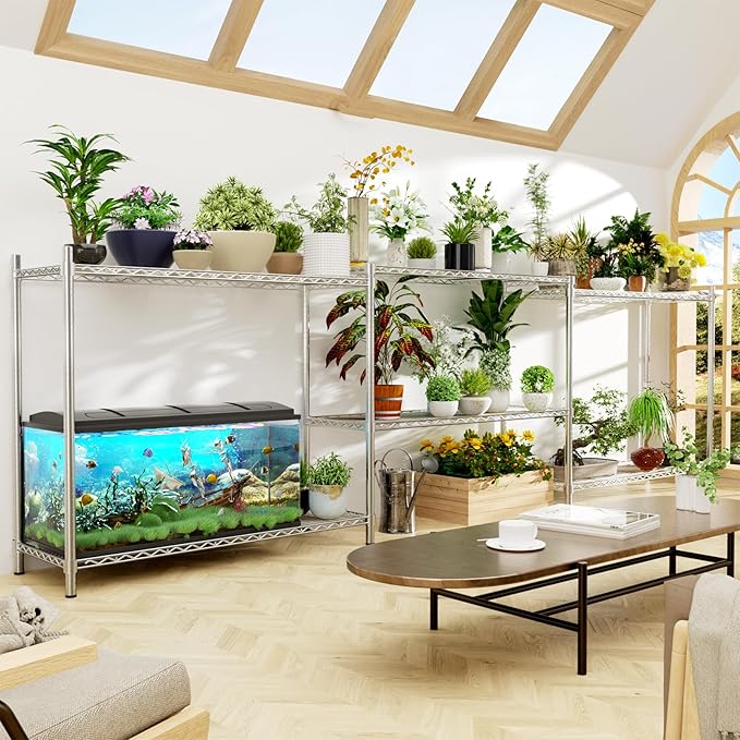 Storage Shelves, 48" L x 20" W x 47" H Heavy Duty Garage Wire Shelving Unit Loads 1200LBS, 3-Tier Adjustable Metal Industrial Utility Shelf Rack for Kitchen, Laundry Room, Basement