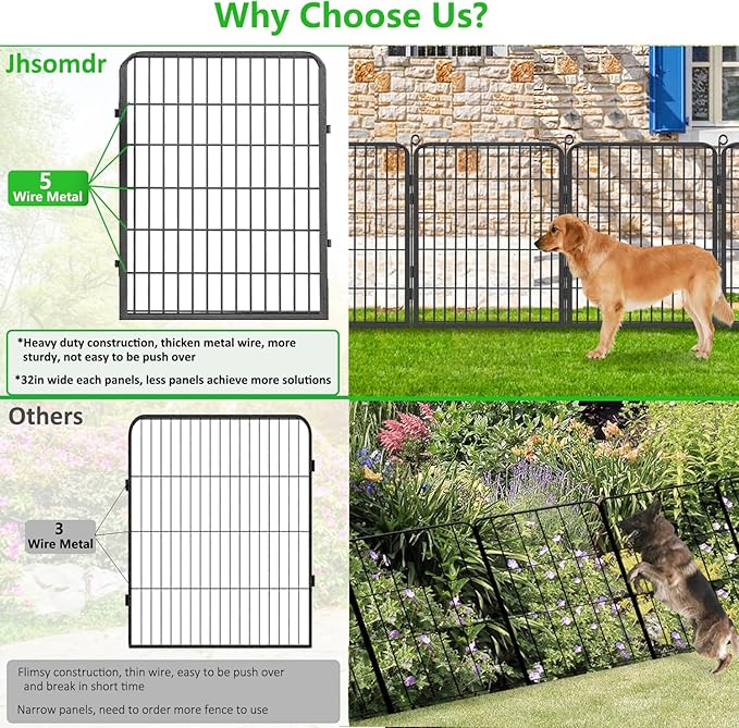 No Dig Decorative Garden Fence with Gate Rustproof Metal Fence Panels, 40in(H) x 64Ft(L) Garden Fencing for Yard 24 Panels Animal Barrier Fence for Dogs, Rabbit, Patio