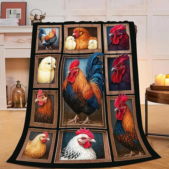 Rooster Blanket Chicken Throw Blanket Farm Animal Soft Cozy Fleece Fuzzy Stuffed Plush Flannel Gifts for Girls Women Boys Kids Adults 40''x50''