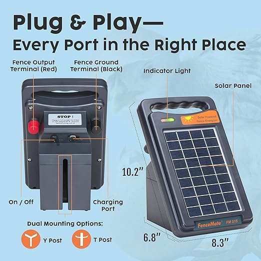 Solar Electric Fence Charger - Sun-Powered Energizer with Battery Backup, Portable & Weatherproof Protection for Poultry, Backyard & Gardens - Sleep Sound Knowing Your Coop is Safe