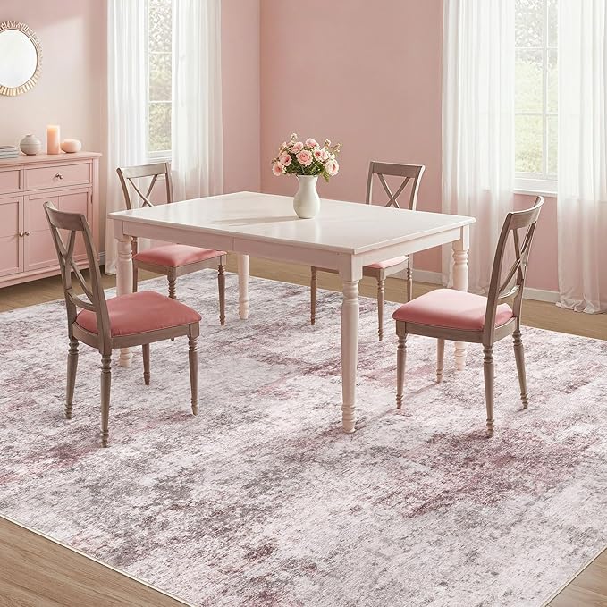 6x9 Area Rug Living Room Rugs - Washable Neutral Modern Abstract Soft Thin Large Rug Indoor Floor No Slip Rug Carpet for Bedroom Under Dining Table Home Office Decor - Pink
