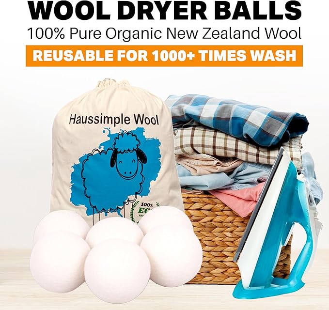 Wool Dryer Balls 6-Pack 100% Natural New Zealand Wool, Handmade in Nepal Reusable Laundry Balls, Faster Drying, Softer Clothes, Anti-Static, Dryer Sheets Alternative (Plain White)