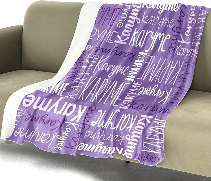 Personalized Blankets with Names Baby Gifts for Girls Boys Custom Soft Fleece and Sherpa Name Blanket for Kids and Adults Birthday for Daughter Son Granddaughter Grandson (Dark Purple)