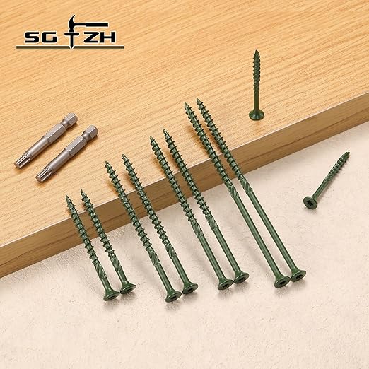 #10 x 3 Inch Deck Screws (405Pcs) 6lb. Carbon Steel, Green, Flat Head, Rust Resistant epoxy Coated, with T25 Star Bit
