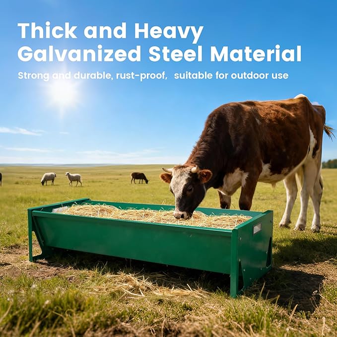 Goat Feeder Livestock Feeding Trough Horse Trough Livestock Grain & Hay Feeder Heavy Duty Galvanized Steel Sheep Feeding Supplies for Goat Cattle Horse Pig Deer