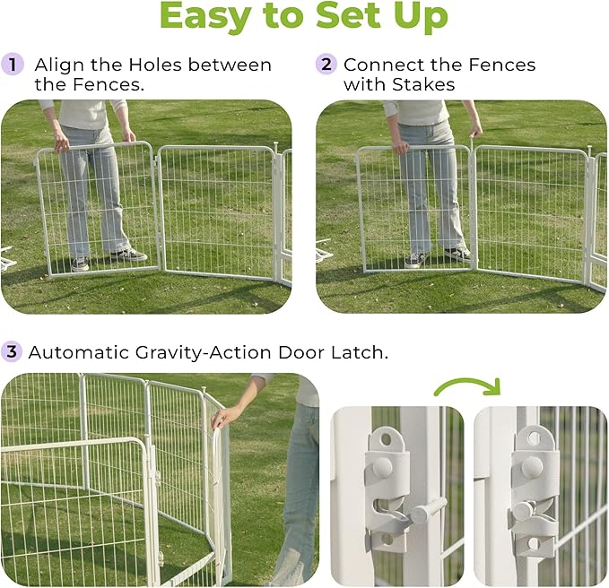 SunsGrove Garden Fence 45 in(H) x 8.9 ft(L) 4 Panels, Heavy Duty Metal Animal Barrier Fence for Dogs, Easy No-Dig Setup, Decorative Dog Fences, White