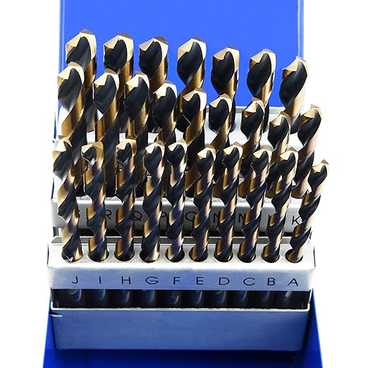 MaxTool Twist Drill Bit Set 26PCs High Speed Steel M2 Jobber Length Fully Ground for Metal Stainless Steel Plastic etc Letter A to Z; JBS02H10R26