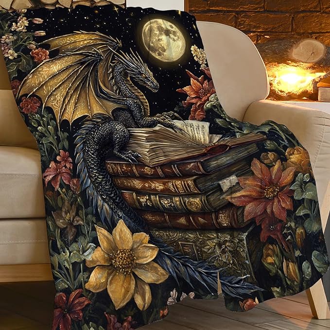 Dragon Blanket, Dragon Book Throw Blanket, Dragons Gifts Blankets Stuff Fleece Flannel Plush for Men Boys Women Girls Lovers Adults Soft Bedding Gift for Sofa Bed Office Home Decor 40"X50"