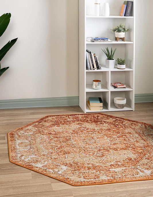 Unique Loom Isabella Collection Area Rug - Adjani (7' 10" Octagon, Rust Red/ Black)