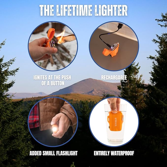 and Survival Frog Tough Tesla Lighter 2.0 – Waterproof, Windproof, Flameless Top-Facing Dual Arc Plasma USB Rechargeable Electric w/Built-in Flashlight and Emergency Whistle.