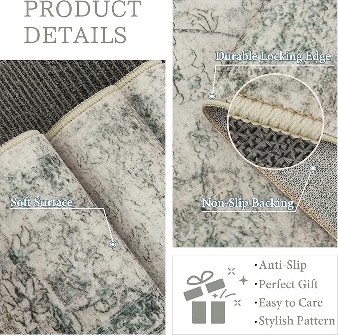 Madane Washable 6x9 Area Rugs for Living Room, Soft Floral Print Area Rug with Non Slip Backing, Vintage Stain Resistant Rugs with Low Pile for Bedroom Dining Room (6 x 9, Mutil)