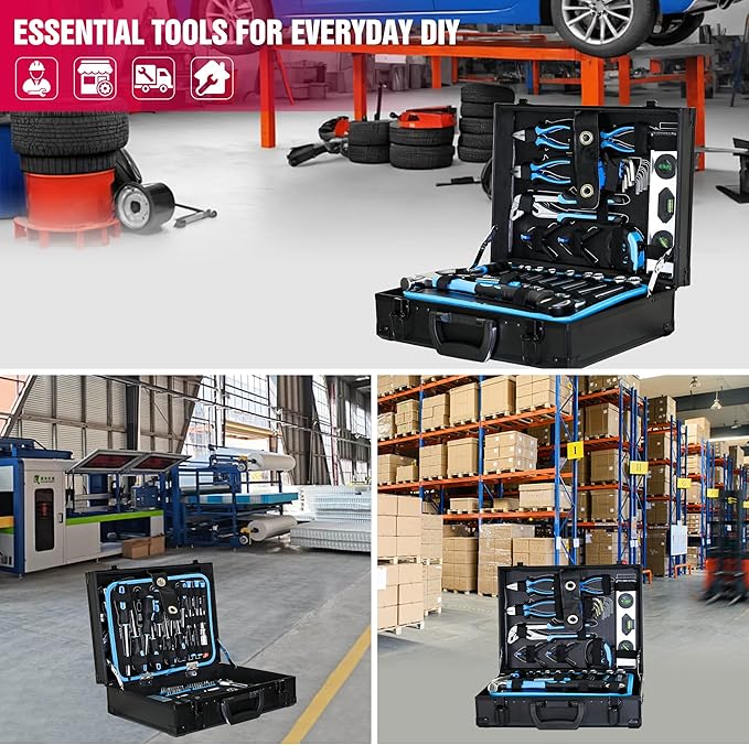 247 Piece Tool Kit, Basic Home Maintenance Tool Set, Machinery Tool Set for Homeowner, Apartment, Office, Mechanic, Men, Car, and as A Gift