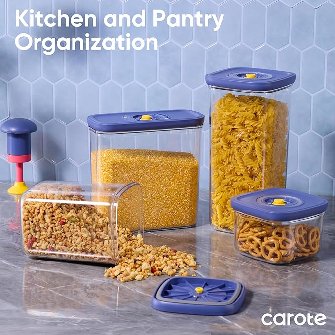 CAROTE Food Storage Containers with Lids, 21 PCS Air Tight Plastic Food Containers with Date Tracking Dial, BPA Free Durable Canisters Sets for the Kitchen/Pantry/Dry Food/Cereal/Suger, Blue