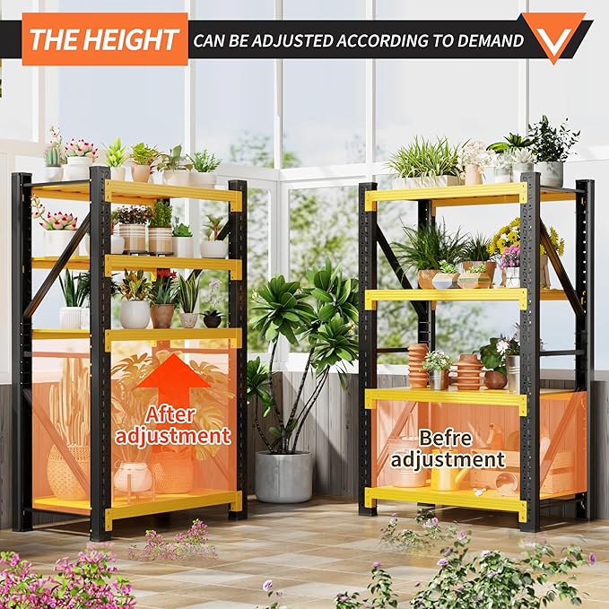 3000LBS Garage Shelving 32" W Garage Shelving Heavy Duty 4-Tier Metal Storage Shelves Adjustable Shelf Unit Storage Rack for Basement Supermarket Warehouse 32" W x 20" D x 78" H Yellow